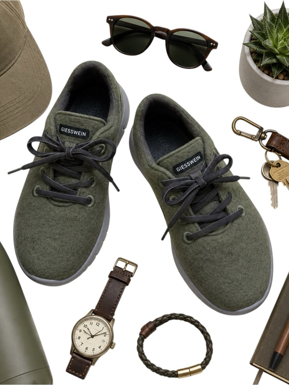 Giesswein Merino Wool Lace Up Sneakers Forest Green Comfort Shoes Women’s EU 40
